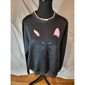 Vintage 80’s Acton Black Cat Graphic Crewneck Sweatshirt Women's Large Retro USA